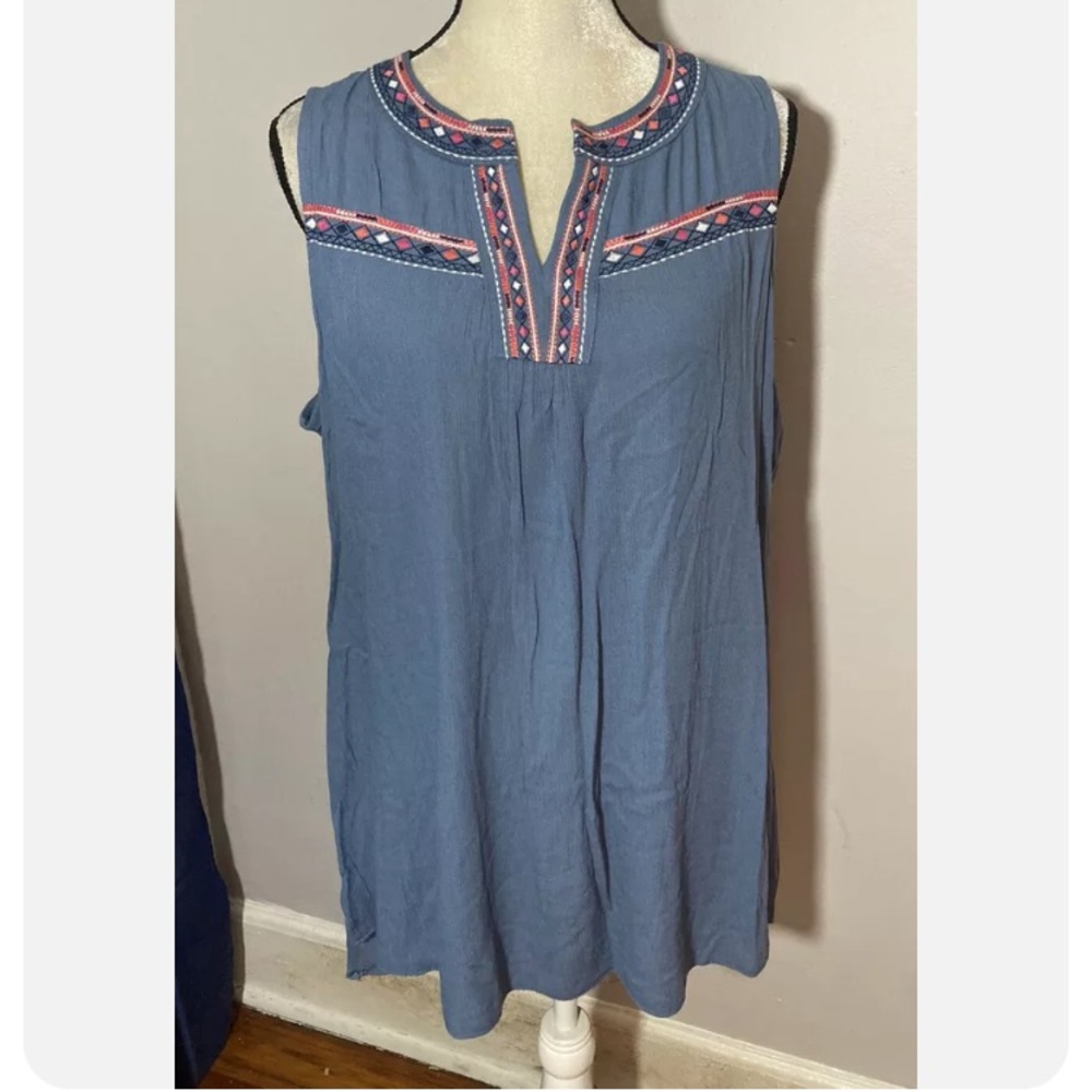 8-2 Terra & Sky Blouse top shirt Blue sleeveless embroidered 0x 14w NWT
